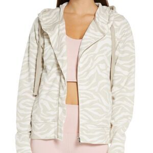 Zella French Terry Cream and White Zebra Zip Hoodie